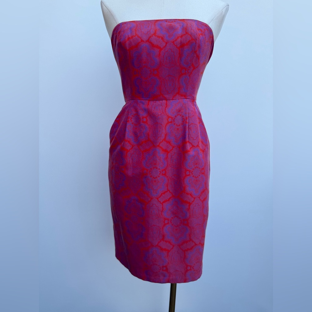 J.Crew Ella Dress In Medallion Paisley Size 00 Purple Orange Strapless Dress - Picture 2 of 16
